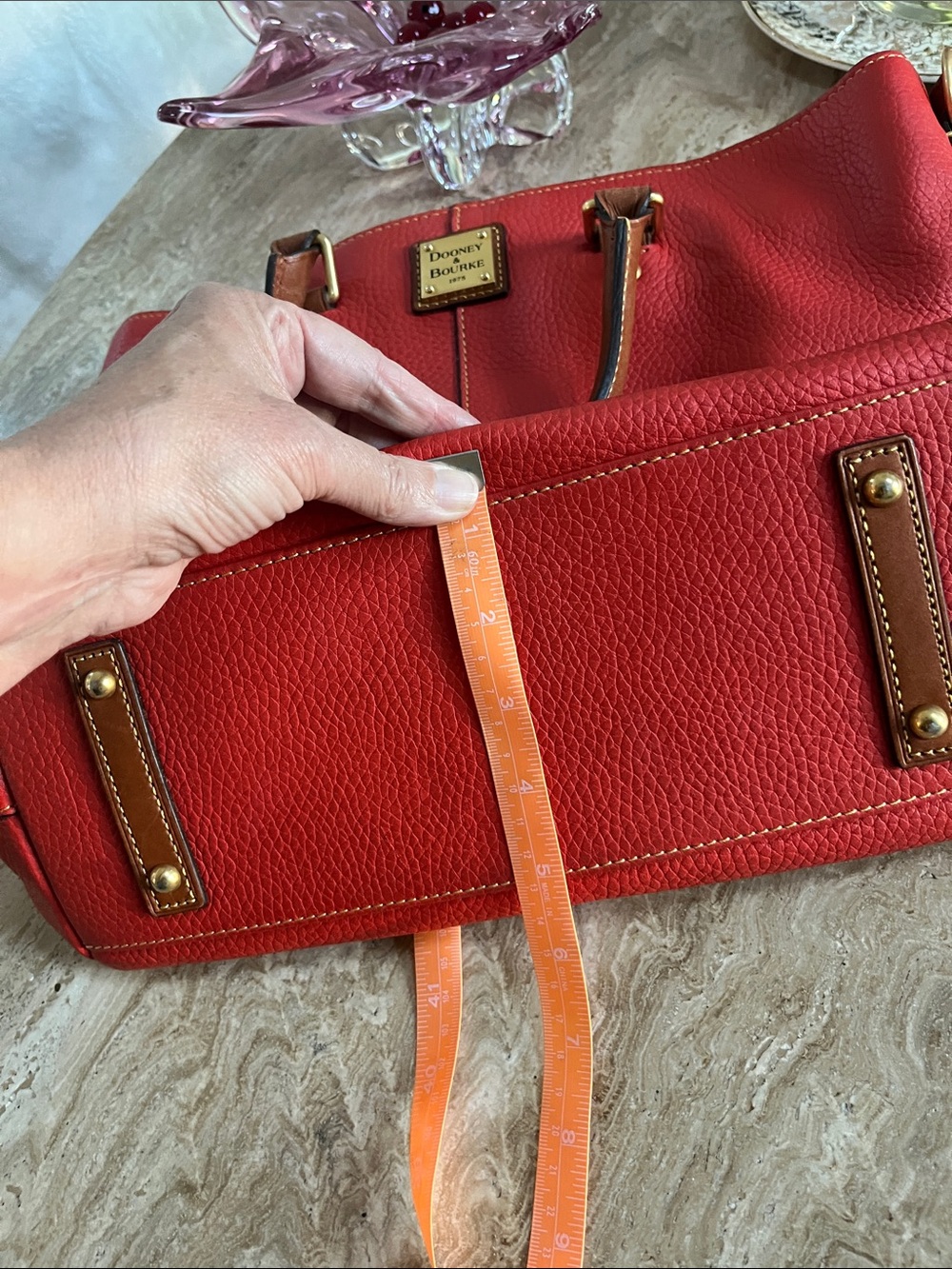 Dooney & Bourke Red Pebbled Leather Satchel with Brown Trim - Picture 12 of 12